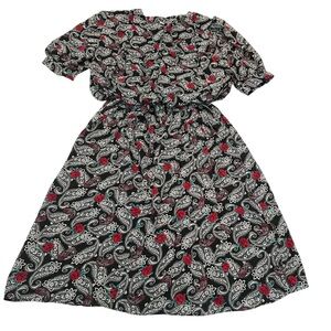 Vintage Perceptions Union Made Dress – Paisley Rose Print, 70s/80s Boho Midi